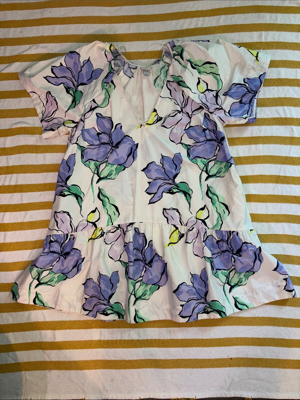 a new day White Peplum Top with Purple Floral Print